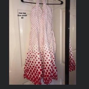 Red polka dot halter dress